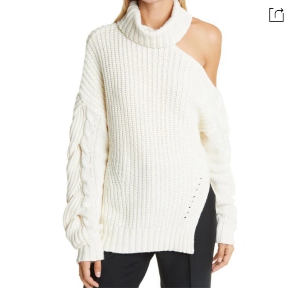 Jonathan Simkhai Aubrey Traveling Cable Knit Sweater One Shoulder Size Small